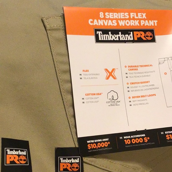 Timberland Straight Fit Pants 40 x 30 Khaki Pro Flex Canvas [New With Tags] - Picture 3 of 6